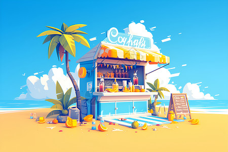 悠闲海滩果汁小店高清图片