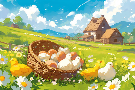 饲养鸡蛋农场插画