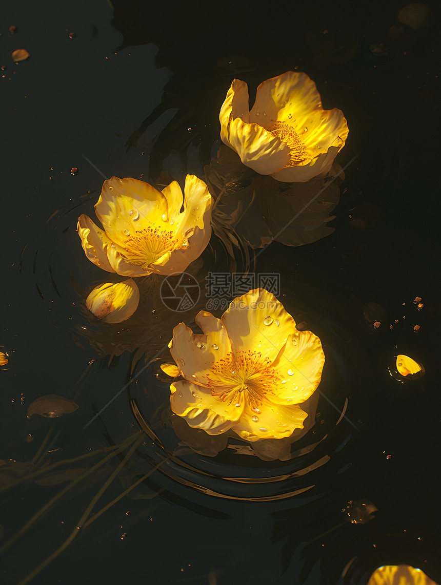 黄花飘浮水面图片