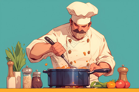 烹饪食物大厨的烹饪技术插画