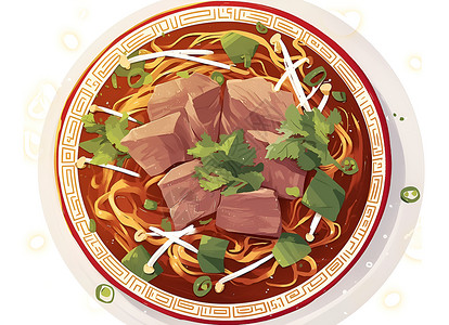 鲜牛肉块面条上的牛肉块插画