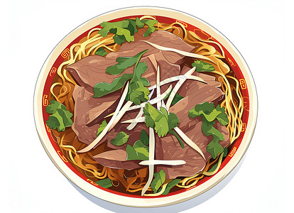 红烧牛肉煲仔饭美味红烧牛肉面插画