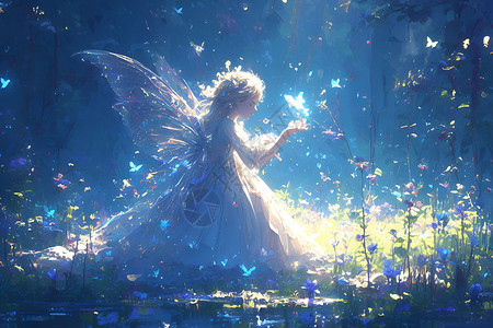 梦幻素材翅膀仙境中的花仙子插画
