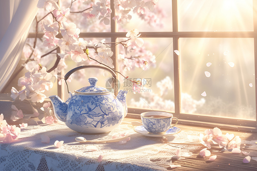 精美蓝白茶壶图片
