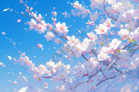 天空樱花樱花绽放的美景插画