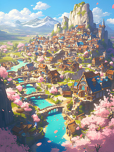 村庄里的美丽樱花背景图片