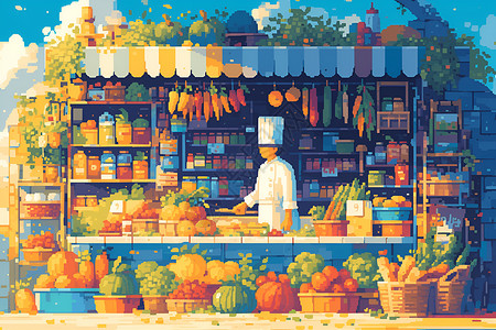 蔬果市场市场里的大厨插画