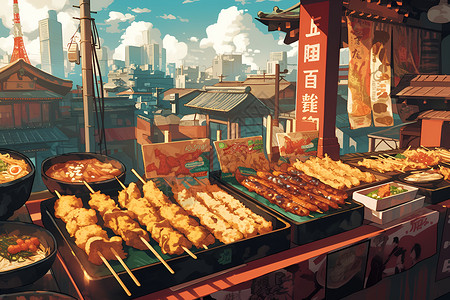 现代街头现代日本街头美食插画