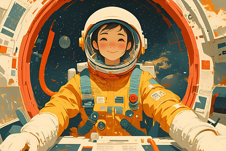 航空拍摄穿着宇航服的女孩插画