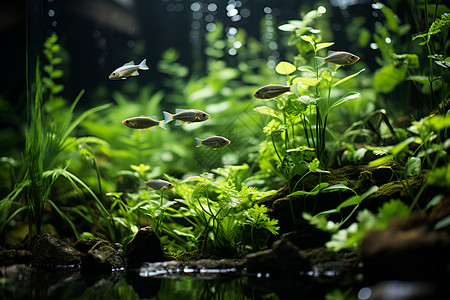 鱼类鱼缸中的植物背景