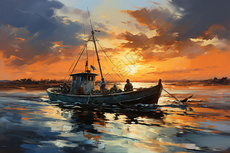 海面上的渔船背景图片