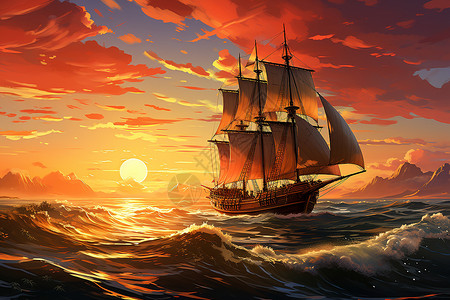 航行的帆船背景图片
