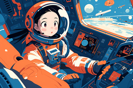 超速驾驶驾驶设备的女子宇航员插画