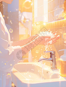卫生间洗手的人物插画背景图片