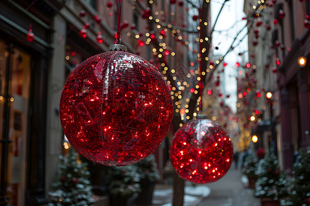 城市街道的装饰气球背景图片