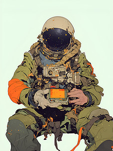 军装太空世界的军人摄影记忆插画