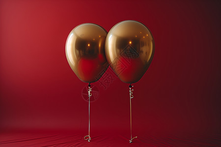 发光气球红背景前的金色气球背景
