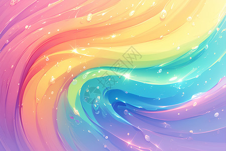 波浪岩七彩绚丽的彩虹波浪插画