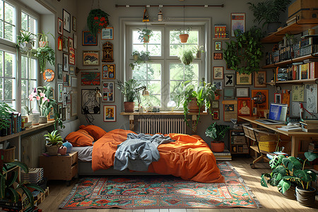 家居自然温馨与自然的结合房间插画