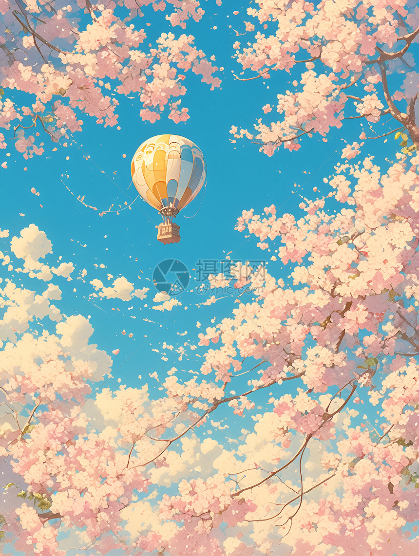 樱花树的热气球图片