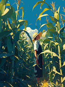 玉米田里的农民背景图片