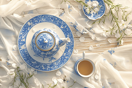 青瓷茶具青花瓷茶杯高清图片