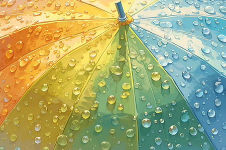 七彩伞面上的雨滴背景图片