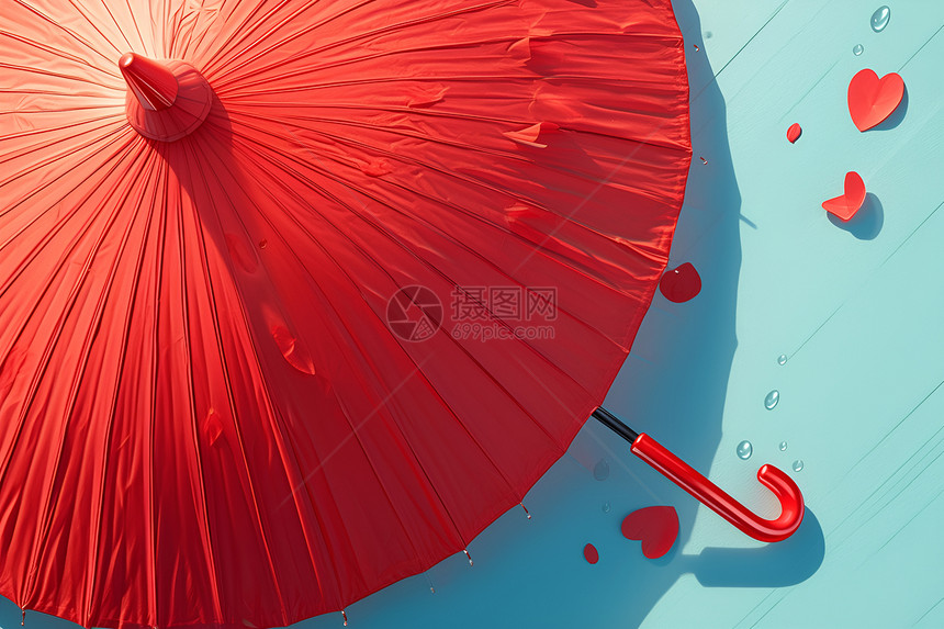 红伞上的雨滴图片