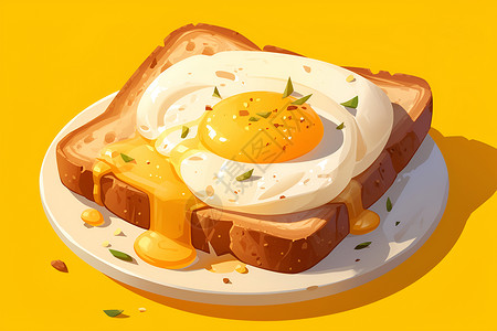 煎吐司吐司上的美味鸡蛋插画