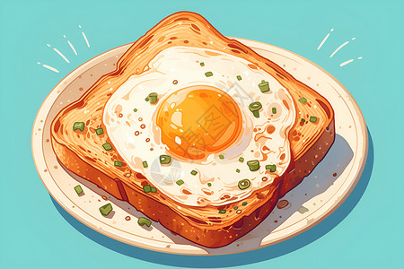 ins风早餐煎蛋夹土司的早餐插画
