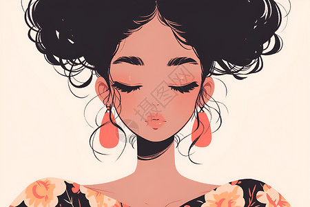 黑发女人时尚的花裙女人插画