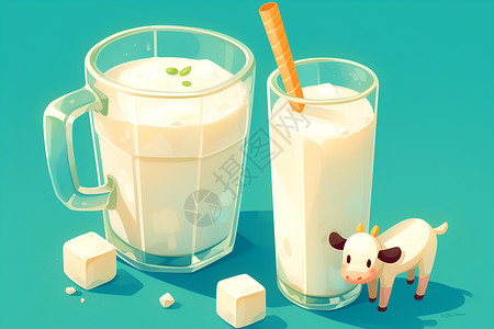 营养食谱玻璃杯里牛奶插画