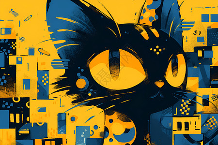 城市里的涂鸦猫咪背景图片