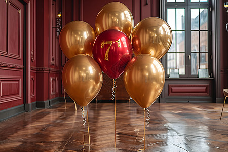 金色气球和红色气球背景图片