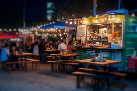 夜幕下的美食摊贩背景