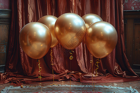 窗帘前的金色气球背景图片