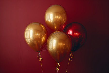 四个金色的充气气球背景图片