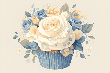 甜点插画蛋糕上的花卉插画