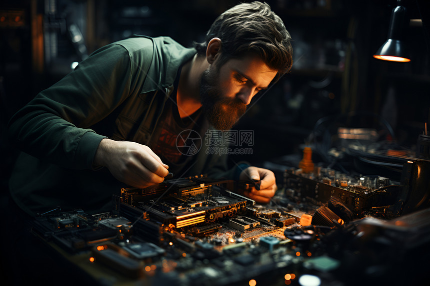维修科技设备的男子图片