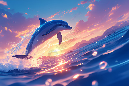 海洋中跳跃的海豚插画