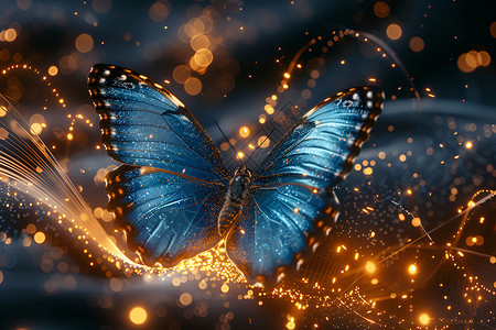 金線金线里飞舞的蓝色蝴蝶插画