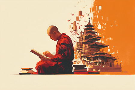禅师在阅读经文高清图片