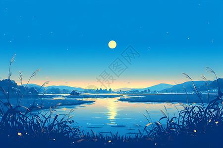 湖畔的明月背景图片