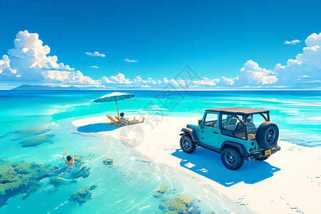海滩的吉普车背景图片
