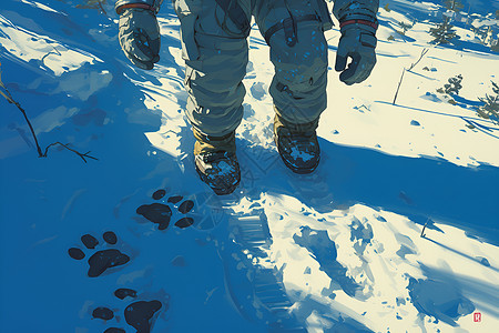 成长的足迹雪地上行走的宇航员插画