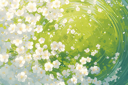 鲜花与绿叶春意盎然绿叶与白花插画