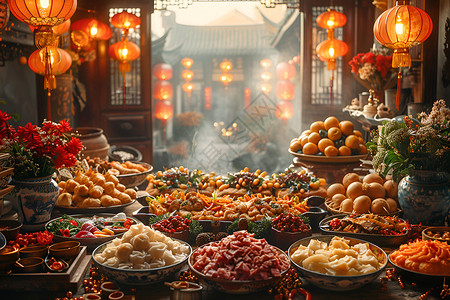 春节的年夜饭背景图片