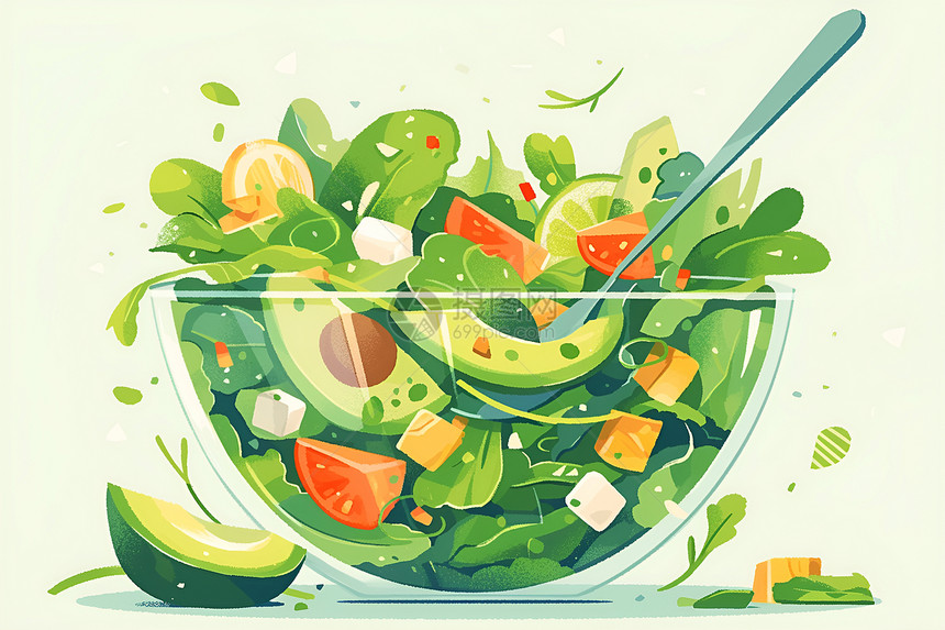 绿色的水果蔬菜沙拉图片