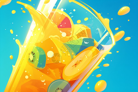 冷饮柠檬果汁五彩斑斓的果汁插画