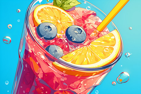 冷饮柠檬果汁缤纷果汁饮料插画